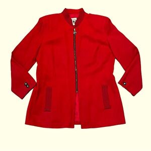 Vintage Sandra Ow-Wing N.R.1 Red Full Zip Blazer MCM Mandarin Collar Size XL